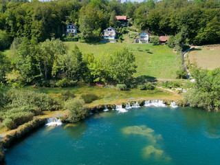Fototapeta na wymiar Aerial view of the village on the Mreznica River, Croatia
