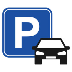 Parking icon with car graphic design isolated on white background. Vector illustration