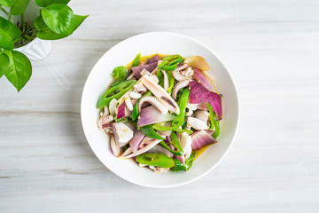 Chinese regular dish fried squid with onion and green pepper