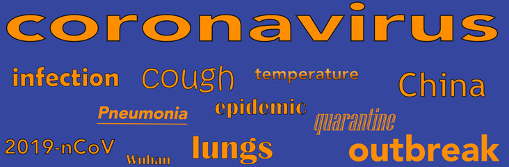 orange words associated with coronavirus on a blue background