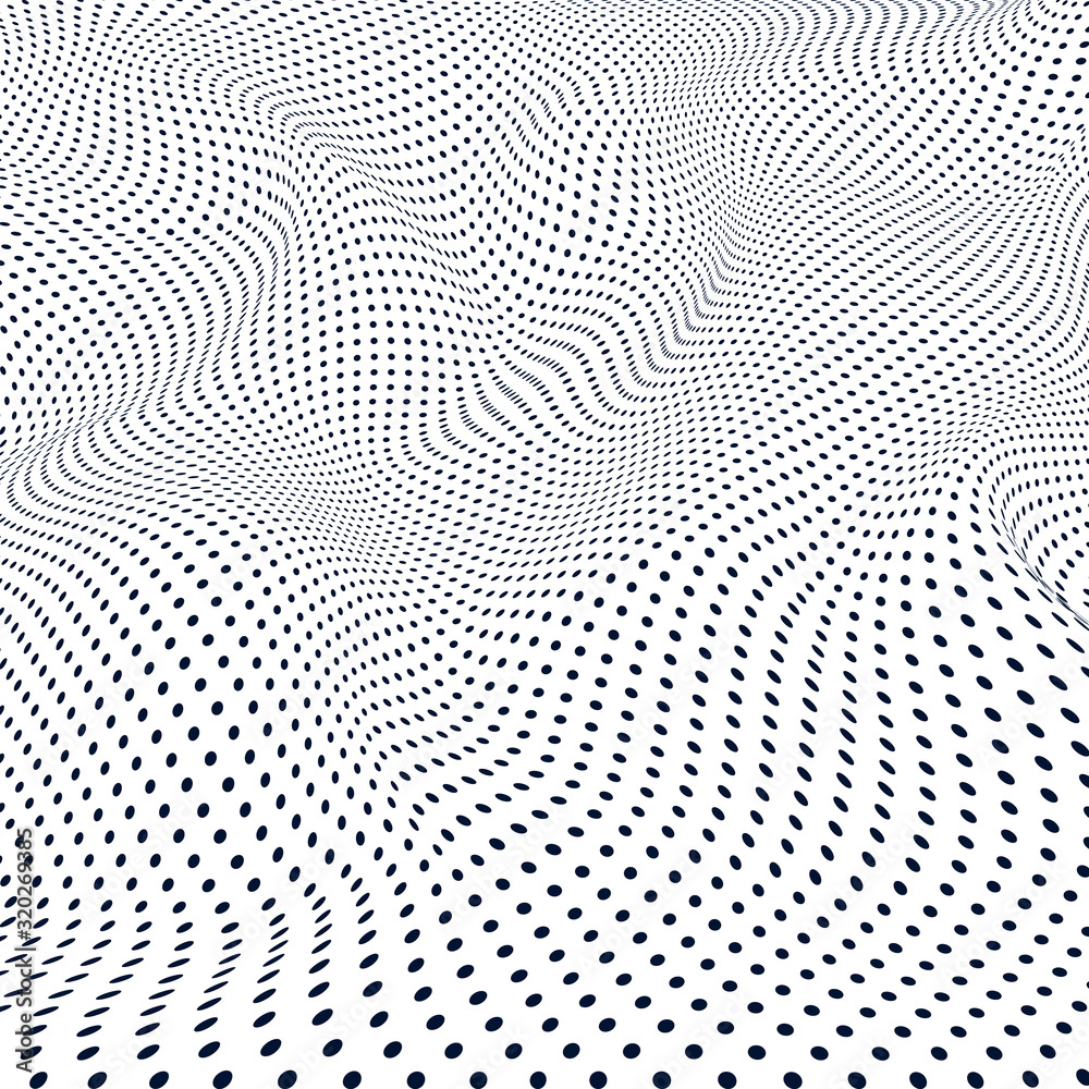 Wall mural abstract wave of particles. surface of wave dots. dotted geometric background. vector background
