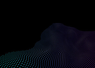 Technology futuristic landscape. Surface of digital wave. Data flow. Abstract digital wave of particles. Vector