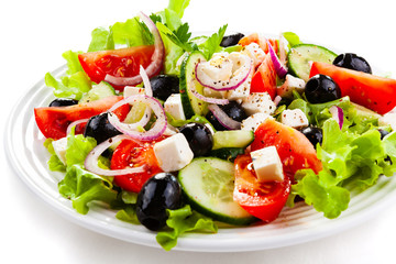 Fresh greek salad - feta cheese, tomato, lettuce, black olives and onion