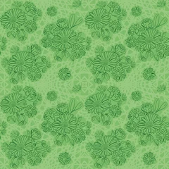 Behang Groen lichtgroene achtergrond met groene bloemen - vector naadloos patroon