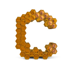 Capital letter C. Uppercase. Orange glossy honeycomb font. 3D