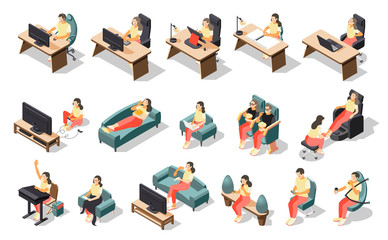Sedentary Lifestyle Isometric Recolor Icon Set