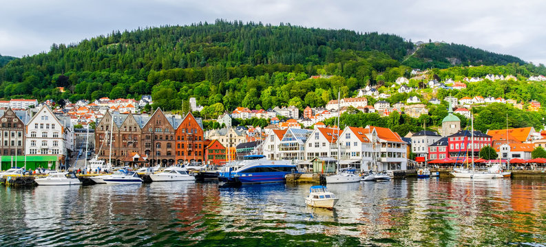 Bergen, Norway. View of historical buildings in Bryggen- Hanseatic wharf in Bergen, Norway. UNESCO World Heritage Site. Artistic picture. Beauty world.