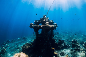 Underwater temple in ocean near Amed, Bali. Diving site in Bali
