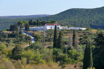 Small and picturesque church with cemetery on the rolling hills of central kythira