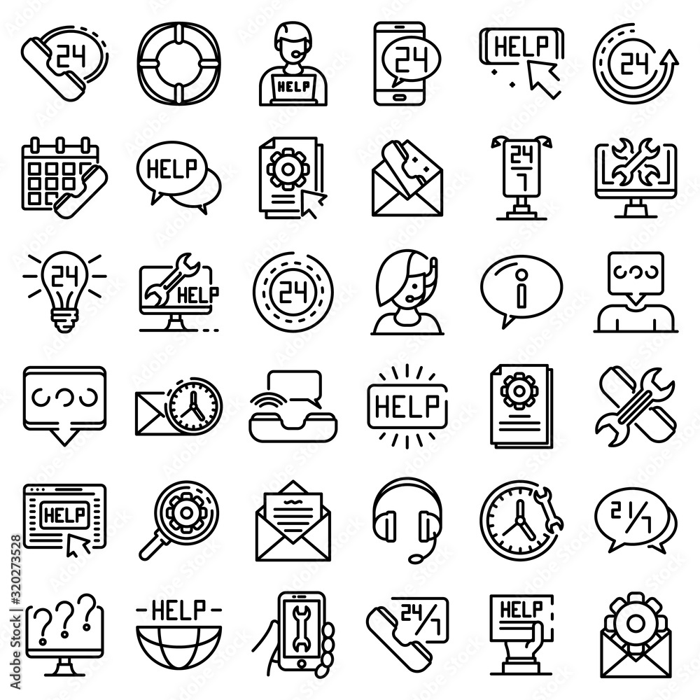 Poster service center icons set. outline set of service center vector icons for web design isolated on whit