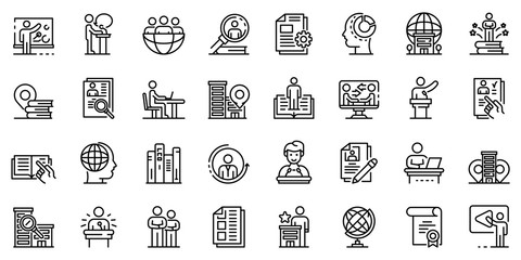 Internship icons set. Outline set of internship vector icons for web design isolated on white background