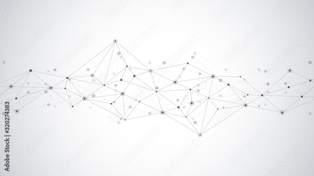 Poster Abstract plexus background with connecting dots and lines. Global network connection, digital technology and communication concept.