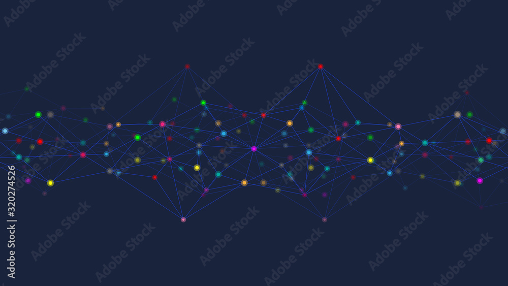 Wall mural Abstract technology background with connecting dots and lines. Digital technology of global network connection and communication.