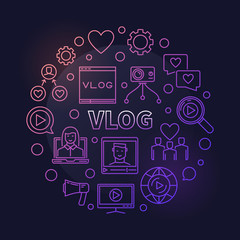 Fototapeta na wymiar Vlog vector circular concept modern colorful outline illustration on dark background