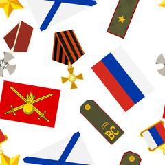 Seamless pattern of russian army military icons vector illustration. Background with russian army elements.