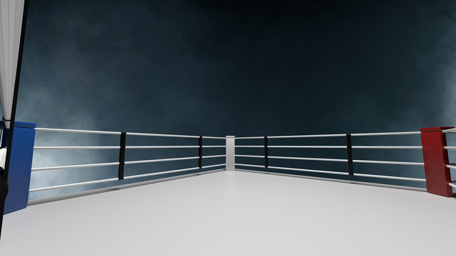 3D render Boxing ring on smoke background.