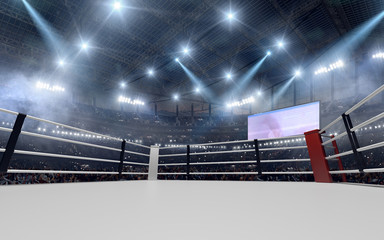 3D render Boxing ring. Boxing arena. - obrazy, fototapety, plakaty