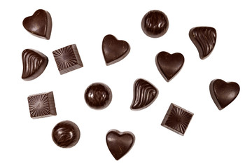 Various chocolate candies isolated on white background