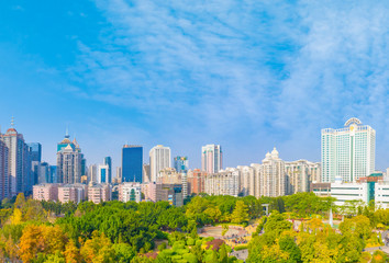 Hot spring park and CBD scenery of Wusi Road, Fuzhou City, Fujian Province, China