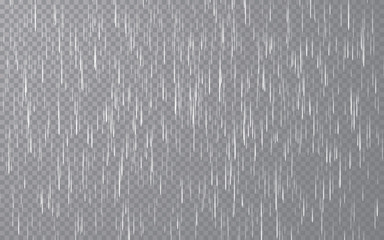 Rain drops on transparent background. Falling water drops. Nature rainfall. Vector illustration - obrazy, fototapety, plakaty
