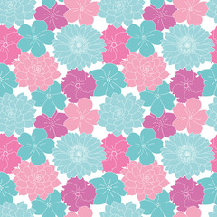 Vector turquoise and pink flowers seamless pattern white background