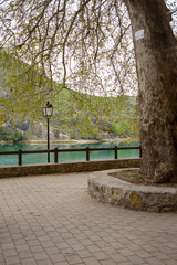 The Hermitage of the Virgen de los Desamparados and the Guadiela River in Cuenca. Castilla la Mancha. Spain
