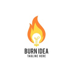 burn idea logo design. light bulb and fire flame vector illustration for creative agency graphic template