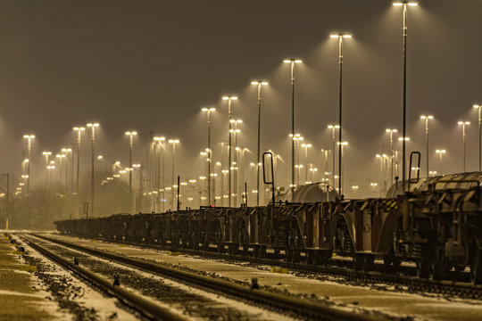 Illuminated Shunting Yard At Night