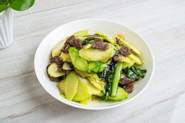 Chinese regular dish, fried beef with kale