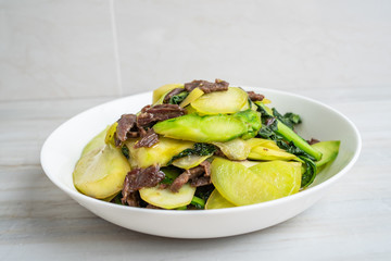 Chinese regular dish, fried beef with kale