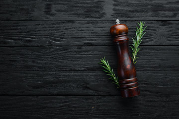 Pepper mill.Top view. Free space for your text.