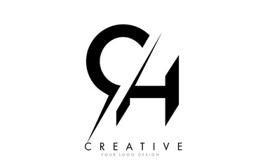 CH C H Letter Logo Design with a Creative Cut.