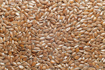 Flax seeds close-up. View from above.