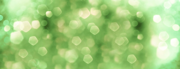 Abstract bokeh background banner - pastel green background with bokeh lights