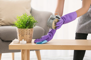 Young woman cleaning her flat