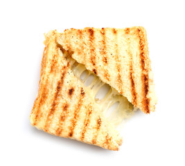 Tasty sandwiches with cheese on white background