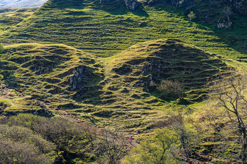 cone-shaped hills of the Fairy Glen, Scotland, UK
