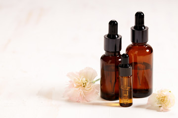amber glass bottles with glass droppers with natural products