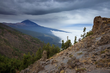 sunset in mountains at the foot of an extinct volcano