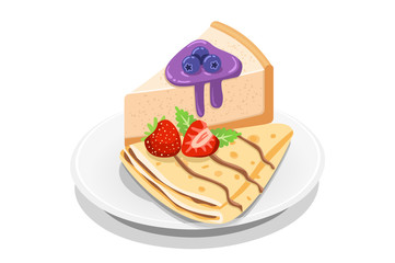 Confectionery flavor symbol. Appetizing taste, delicious tasty of food. Fast meal, fastfood concept. Backery snack with crepes or cheesecake. Conceptual symbolic cartoon, flat vector illustration.