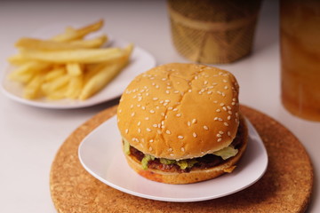 Hamburger and french fries