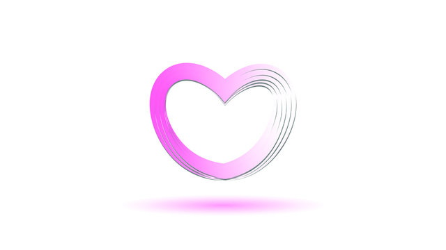 Stylized volumetric pink heart on a white background. A completed image or design element: postcards, covers, website, etc.