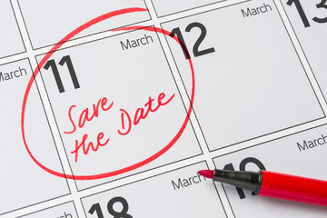 Save the Date written on a calendar - March 11