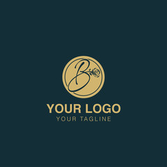 Initial letter B alphabet rose round logo