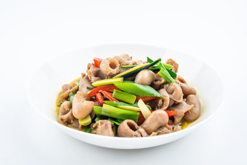 Chinese national dish fried grouper maw with garlic leaves