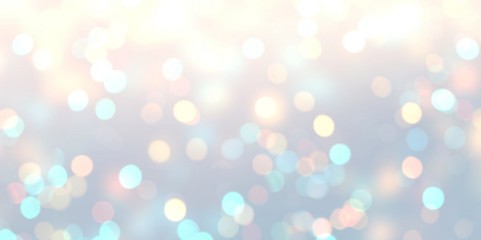 Fototapeta premium Bokeh delicate illustration. Golden glitter on pastel blue yellow soft background. Blurred texture. Defocused holiday template. Abstract sparkles pattern.