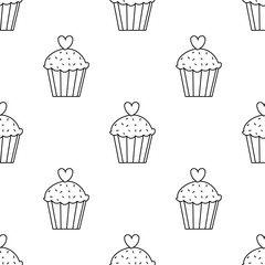 Cute muffins,cupcakes seamless repeat pattern. Valentine's day seamless repeat pattern.