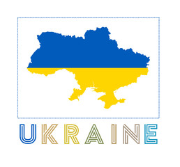 Ukraine Logo. Map of Ukraine with country name and flag. Awesome vector illustration.