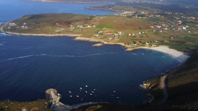 Panoramic View on  Beautiful Beach in Coast of Death. Barizo, Galicia. Drone Footage