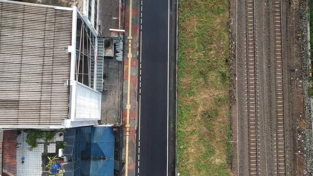 Aerial view of combination rail way and motor way